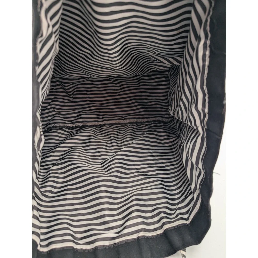 Victoria's Secret Black Canvas Tote Bag Pink Logo Striped Lining Large